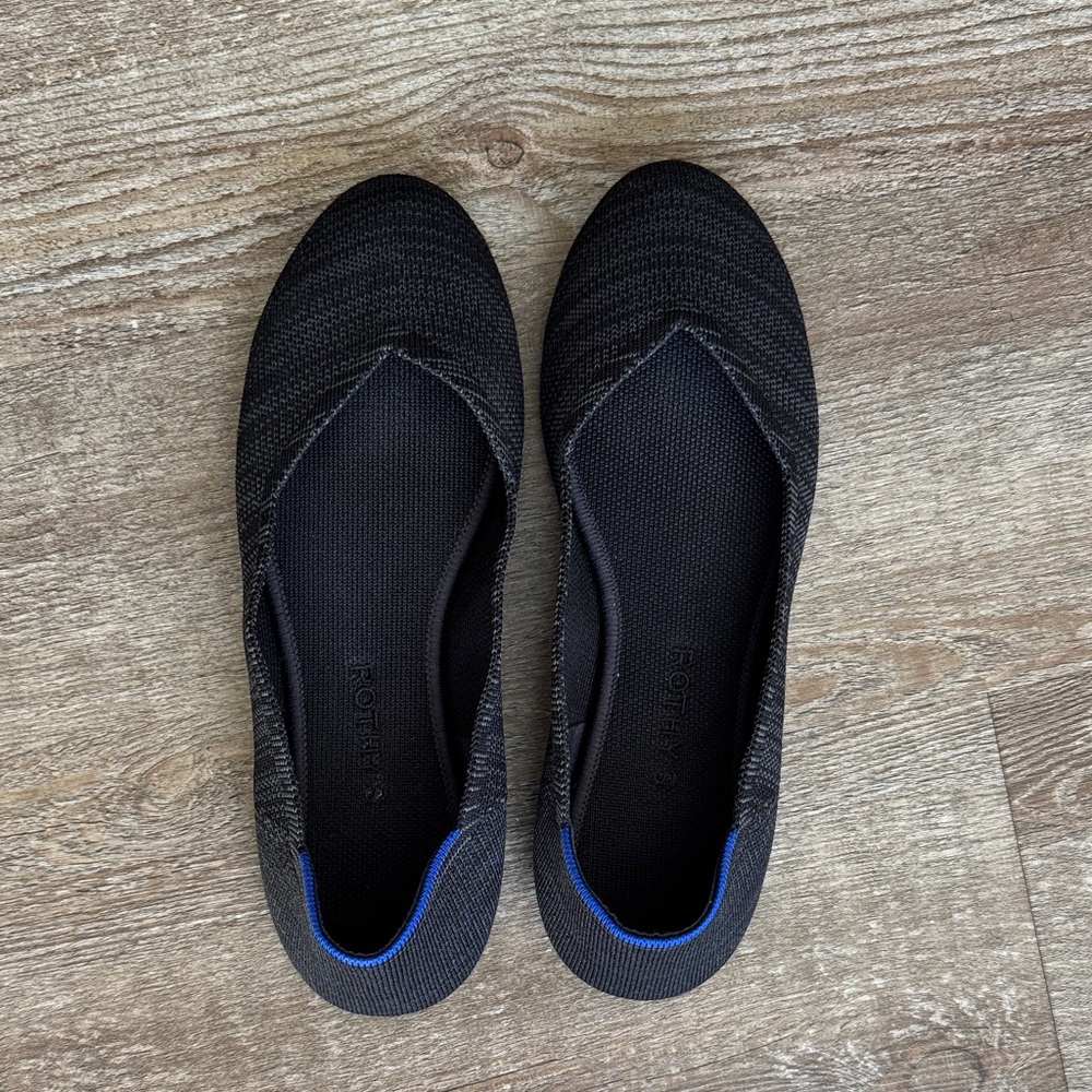 Rothy's Black Knit Ballet Flats with Blue Trim
